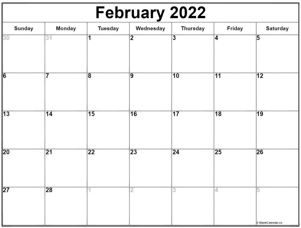 February 2022 calendar