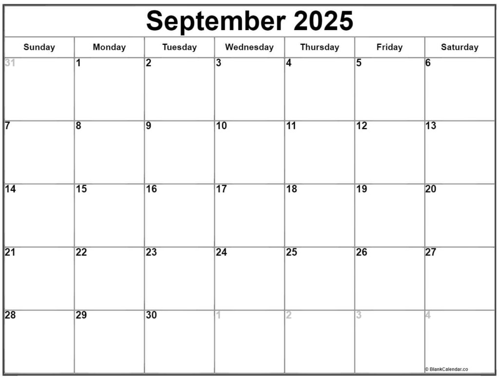 September 2025 printable calendar